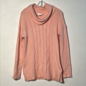 KENAR Angora Ballet Pink Long SLV Cable Front Cowl Career Preppy Tunic Sweater L